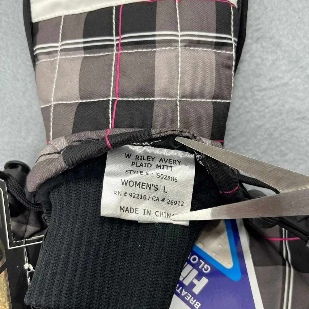 Sessions Riley Avery Plaid Mittens Gloves Womens L Grey Waterproof Ski Snowboard